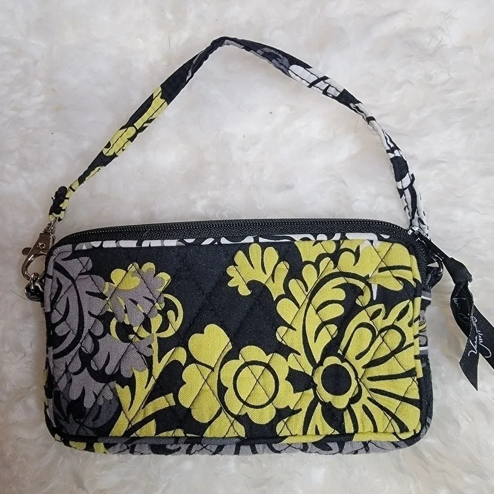 Vera Bradley black & yellow floral small quilted wristlet Handbag